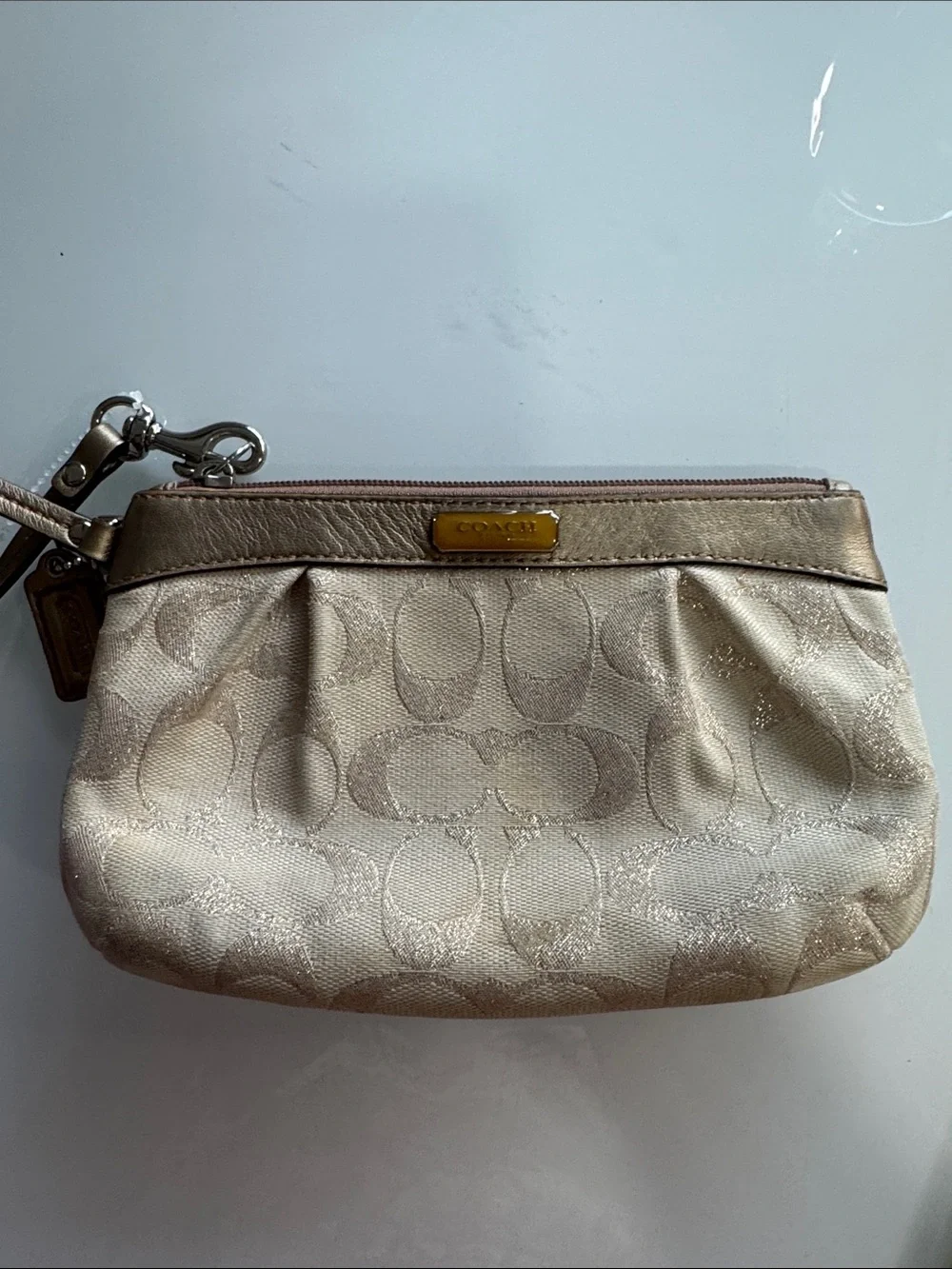 Coach Metallic Signature Wristlet in Champagne Gold